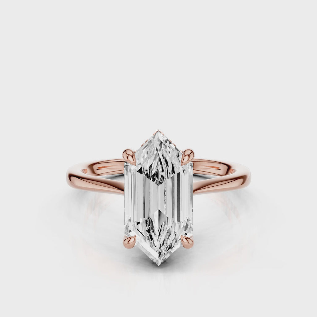 Hope Hexagon Lab Diamond engagement ring with hidden halo and rose gold band