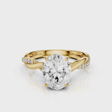 Joy Oval lab diamond engagement ring with four prongs and twisted band with franch pave video 