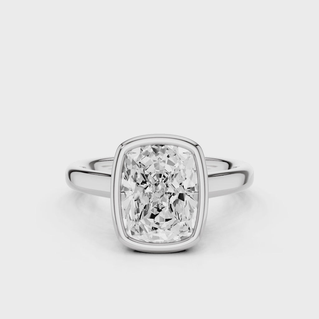 Riley Bezel Radiant Engagement Ring with hidden Halo and plain round band White Gold