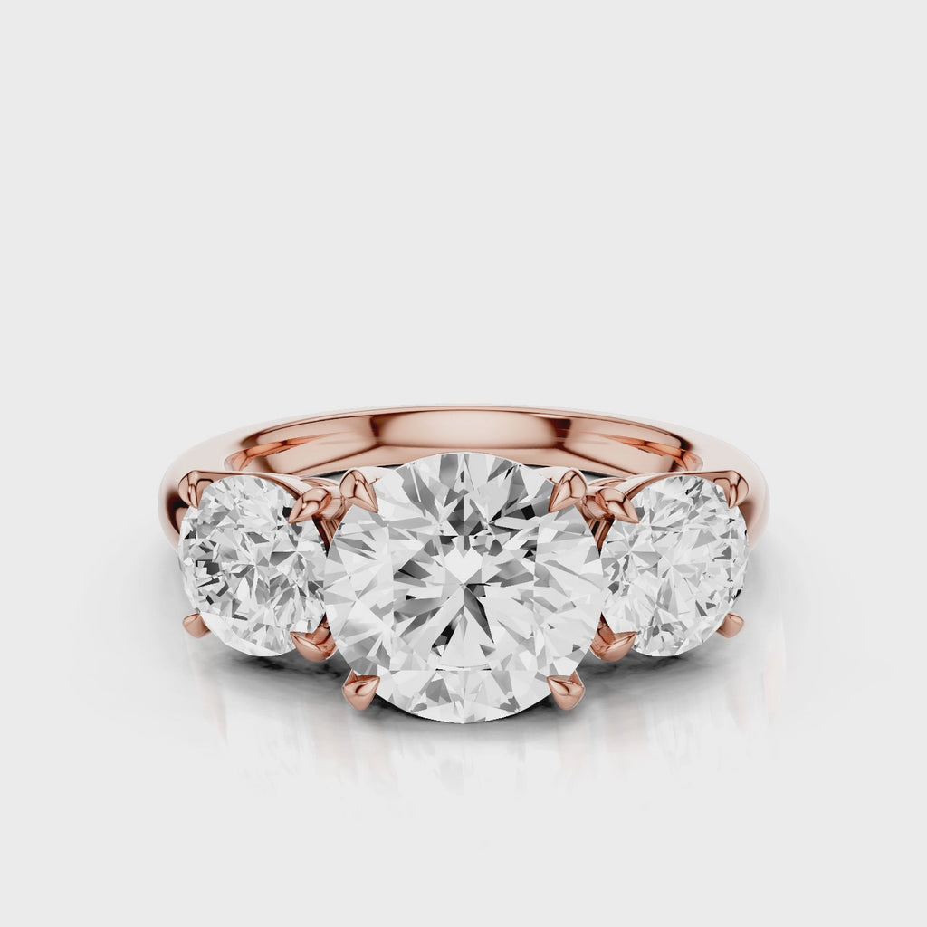 Tiffany Round cut lab diamond engagement ring with three stone gallery setting trilogy ring Rose Gold