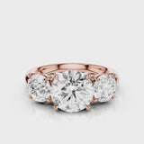 Tiffany Round cut lab diamond engagement ring with three stone gallery setting trilogy ring Rose Gold