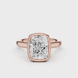 Riley Bezel Radiant Engagement Ring with hidden Halo and plain round band Rose Gold