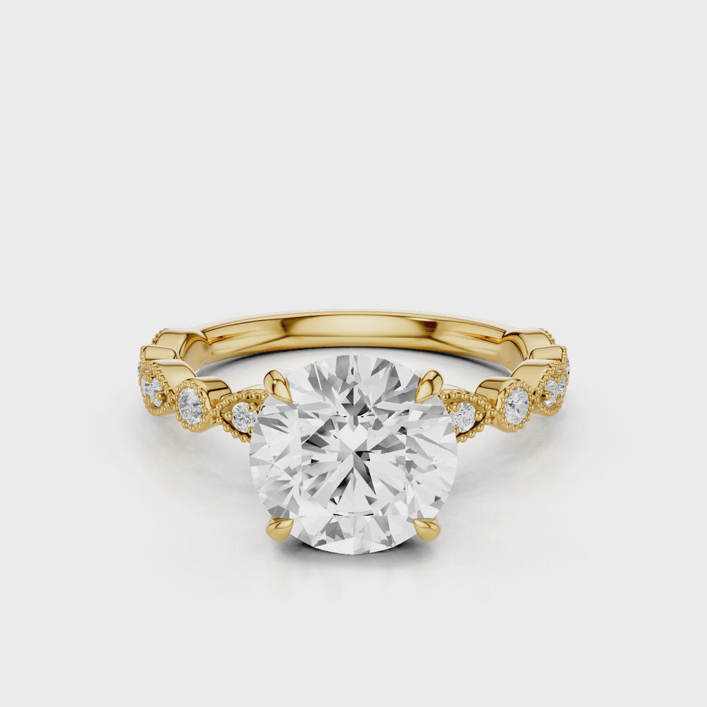 Ariana Lab Diamond Round engagement ring with accent stones yellow gold