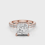 Faith Princess Cut Lab Created Diamond Engagement Ring with a reverse halo and french pave band. Four prongs video  Rose Gold
