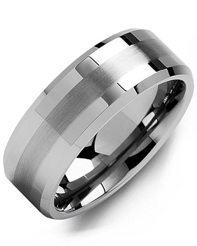 Men's Wedding Band Beveled Dual Finish Tungsten