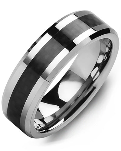 Men's Wedding Band Beveled Carbon Fiber Tungsten