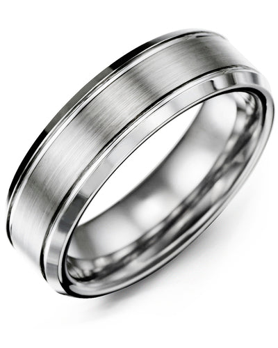 Men's Wedding Band Beveled Edges Brush Center Tungsten