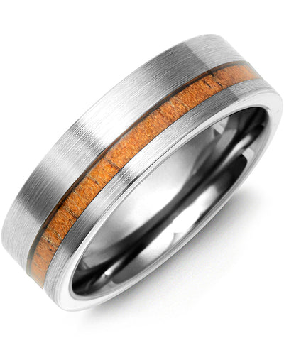 Men's Wedding Band Brush Off Center Koa Wood Tungsten